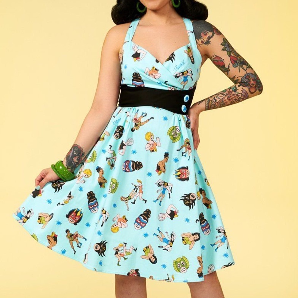 Pinup Couture Zooey Dress in Lady Wrestlers Print